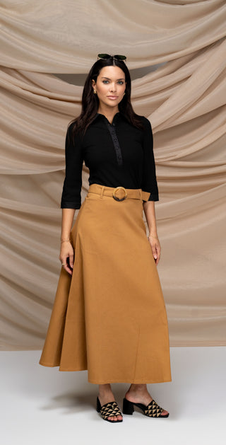 altimge1 for Luum Tan Cara Belted A-Line Twill Maxi 36" Skirt at Dress Code itsdresscode.com