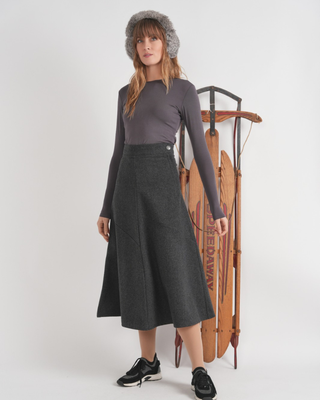 WB6CM2232SM Charcoal Circle Wool 35" Skirt with Side Button