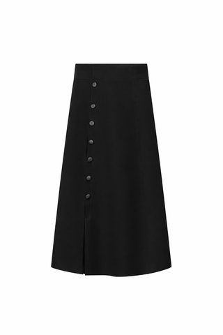 MIGNON DOO Black Fake Wrap Button Down 35" Skirt at Dress Code itsdresscode.com 