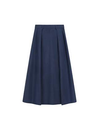 JSE Couture Dark Blue Cotton Soft Pleated 34" Skirt with Zipper at Dress Code itsdresscode.com