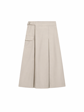 JSE Couture Stone Cotton Fake Wrap Pleated Tie 33" Skirt with Side Pocket at Dress Code itsdresscode.com