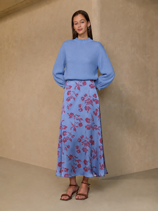 526234S083 Blue Cornflower Print Vivian Satin 36" Skirt