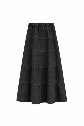Sciacca Black Chambray Tiered 33" Skirt at Dress Code itsdresscode.com