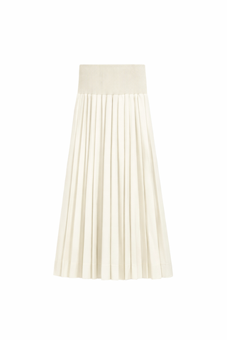 AVIGAL Ivory Knit Ribbed Yoke Waistand Pleated 36" Skirt at Dress Code itsdresscode.com