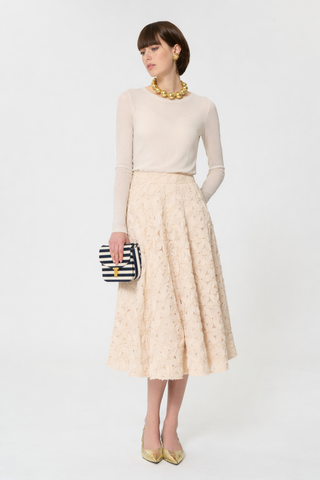 Tara Jarmon Beige Textured Floral Jackie 33" Skirt at Dress Code itsdresscode.com