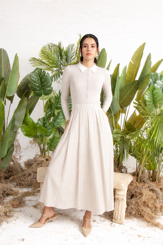 MUN Ecru Front Pleated Crysta 37" Skirt at Dress Code itsdresscode.com