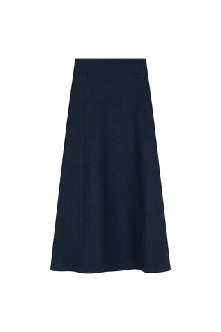 JSE Couture Navy Wool A Line Half Circle 35" Skirt