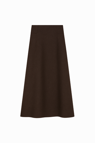 JSE Couture Brown Wool A Line Half Circle 35" Skirt