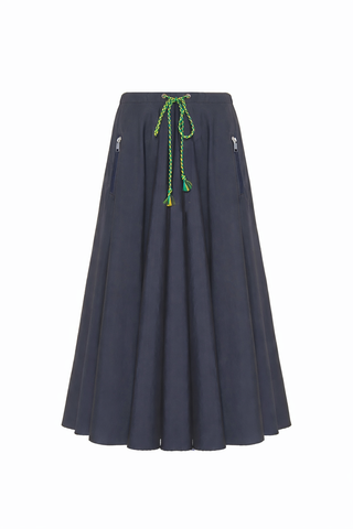 Beatrice Navy Circle Drawstring Waist Design 33" Skirt With Pocket at Dress Code itsdresscode.com