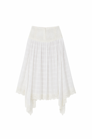 Gizia Ecru High-Waisted 33" Skirt with Asymmetrical Handkerchief Hem at Dress Code itsdresscode.com