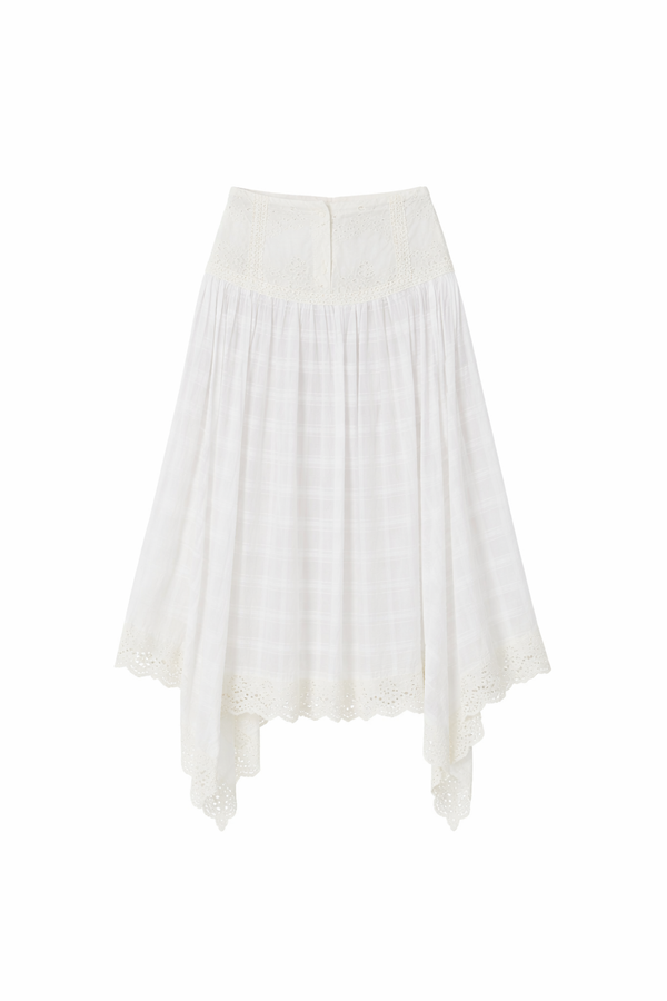 Gizia Ecru High-Waisted 33" Skirt with Asymmetrical Handkerchief Hem at Dress Code itsdresscode.com