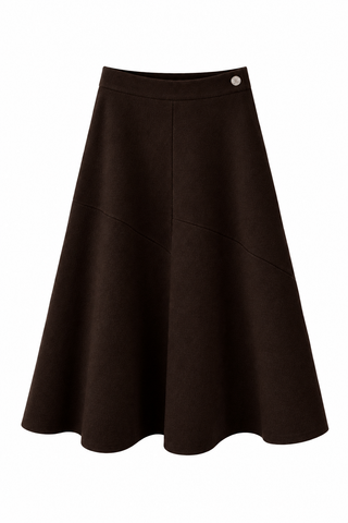WB6CM2232SM Dark Chocolate Circle Wool 35" Skirt with Side Button