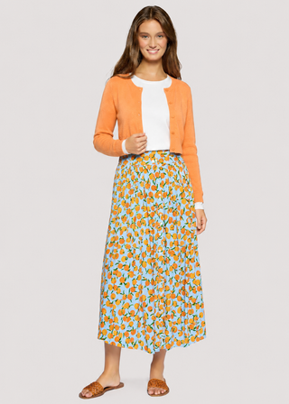 WSWZ06489 Blue/Orange Citrus Pleated Button Down Soiree 31"-34" Skirt