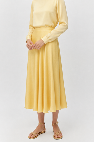 EXQUISE Yellow Satin Flowy Aundray 33" Skirt at Dress Code itsdresscode.com