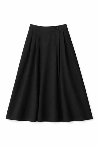 Profile NYC Black Side Pleated Button Tencel 36" Skirt with Pockets at Dress Code itsdresscode.com