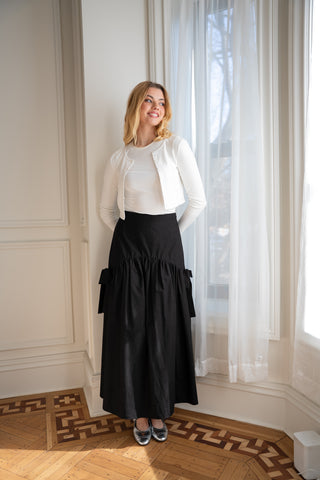 MIGNON DOO Black Cotton Side Ribbon 38" Skirt