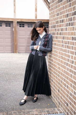 Nostalgia Black Doby Leather Pleat 36" Skirt