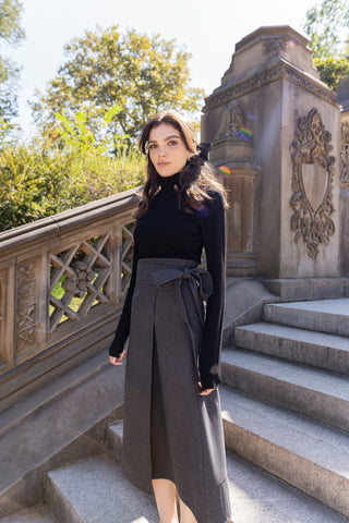 NYC Factory Charcoal Wrap Look Wool 34" Skirt