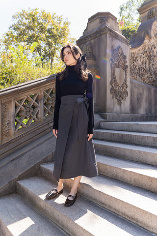 NYC Factory Charcoal Wrap Look Wool 34" Skirt