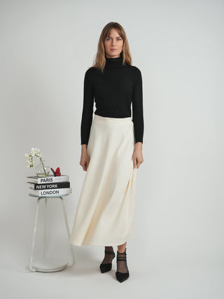 MAXMRKT Off White Two Panel Self Waist 35" Skirt with Side Zipper at Dress Code itsdresscode.com