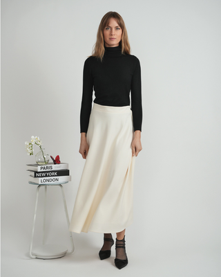 DW3M8968ZBN Off White Two Panel Self Waist 35" Skirt with Side Zipper