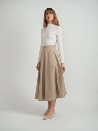 MAXMRKT Oatmeal Two Panels Wool Self Waist 35" Skirt with Side Zipper at Dress Code itsdresscode.com