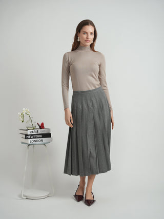MAXMRKT DW4M8973KMA Grey Wool Pleated All Around 32" Skirt with Side Zipper