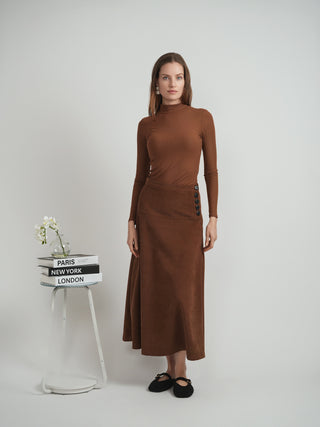 Blue Moon DW5M9144 Cognac Thin Corduroy Four Buttons 34" Skirt with Side Zipper
