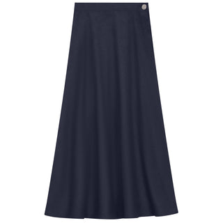 DW5M9185W Navy Wool Two Panel Self Waist 35" Skirt with Side Zipper