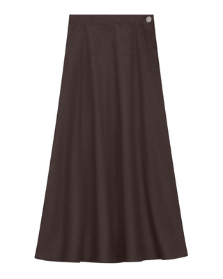 DW5M9185W  Ash Brown Wool Two Panel Self Waist 35" Skirt with Side Zipper