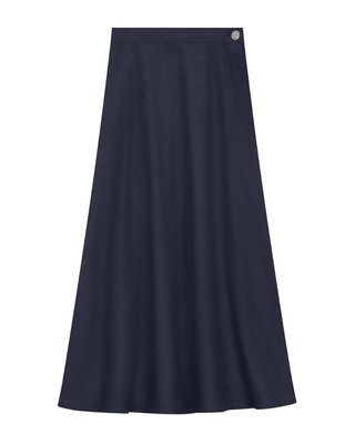 DW5M9185W Navy Wool Two Panel Self Waist 35" Skirt with Side Zipper