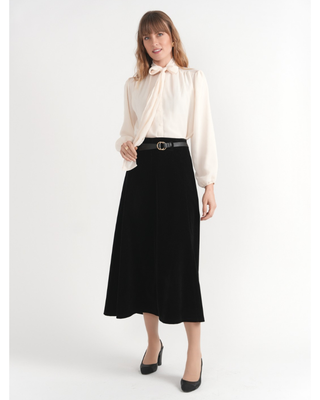 DW6M9232 Black Velvet Panels 34" Skirt with Belt