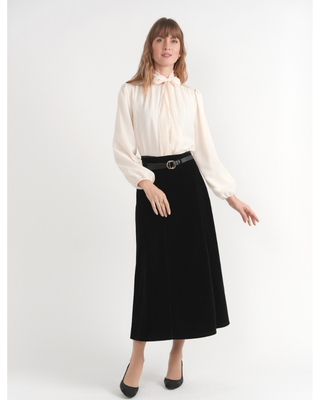 DW6M9232 Black Velvet Panels 34" Skirt with Belt