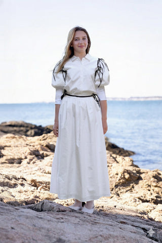 altimge2 La' Nina White Polish Cotton Tie Circle Gathered Waist 33"-35" Skirt at Dress Code itsdresscode.com 
