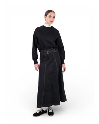 NUA7106 Black Denim Panel Aurelle 36" Skirt with Belt