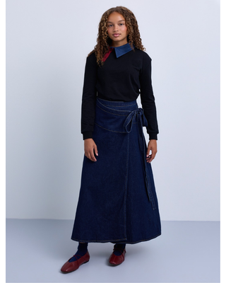 NRT575 Blue Denim Wrap-Style Side Tie 35"-37" Skirt