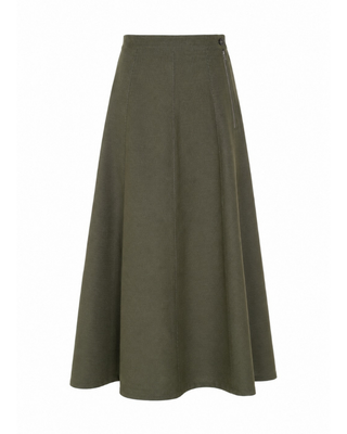 WB5CM1673SLN Olive Corduroy A-Line 36" Skirt with Side Button