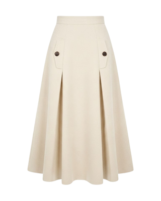 L152 Cream Wool Blend 38" Skirt with Pockets