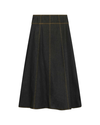 M1402 Black Denim Yellow Stitch Panels 37" Skirt