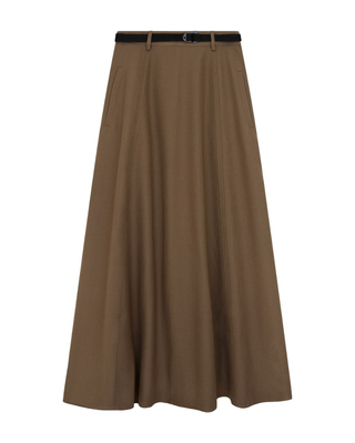 854S Brown A-Line Panel Belted 38" Skirt with Pockets
