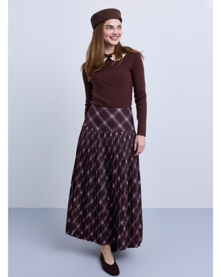 WT384 Brown Plaid Mid-Yoke 36"Skirt with Accordion Pleats