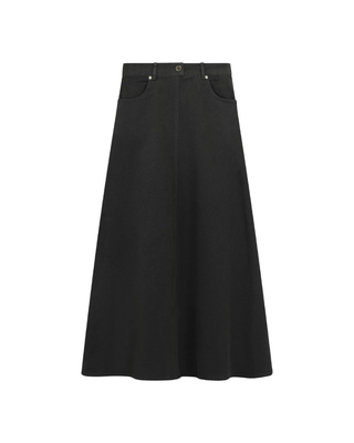 HSK19C Black Denim Front Button A-Line 36" with Pockets