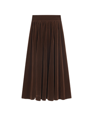 SK-AW27VL02 Brown Gathered Velvet 36" Skirt