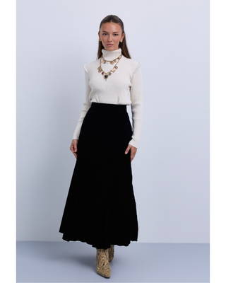 NR411B Black Velvet Pleated 38" Skirt with Zipper