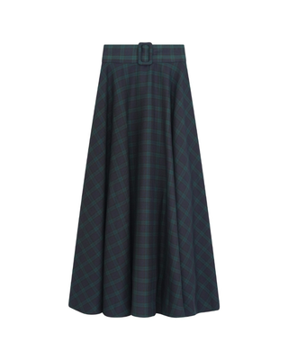 N161 Green Tartan Plaid 39" Skirt with Front Belt Design
