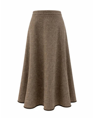 MNA7049 Brown Tweed Panel Estelle 36" Skirt with Fringe Bottom