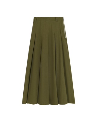 SK-KEF2701 Olive Twill Pleated 34" Skirt with Metal Zipper