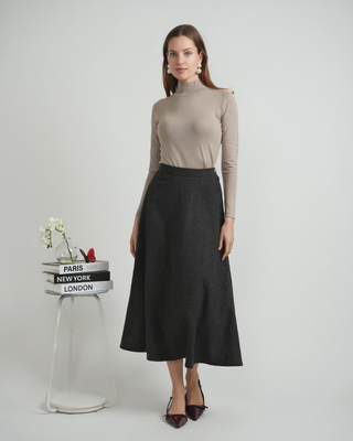 WB5CM1700SM Charcoal Wool 35" Skirt with Side Button
