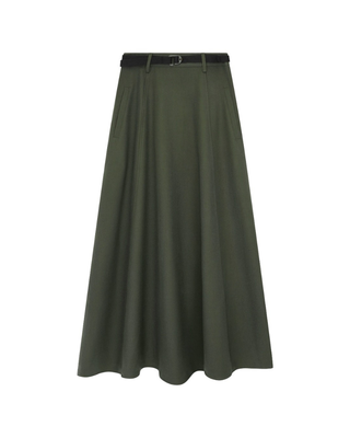854S Dark Olive A-Line Panel Belted 38" Skirt with Pockets