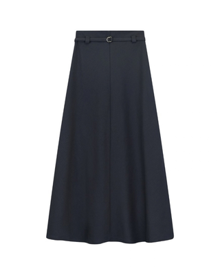 Y0371 Navy Middle Seamed Flairy 37" Skirt with String Belt
